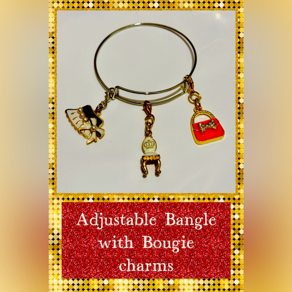 NWT ADJUSTABLE BANGLE WITH BOUGIE CHARMS
